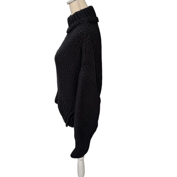 Free People My Only Sunshine Chunky Knit Oversized Mock Neck Sweater Black Sz L - Picture 2 of 8